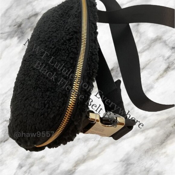 NWT Lululemon GOLD Hardware Everywhere Black FLEECE Belt Bag Fanny Pack … - Picture 14 of 15